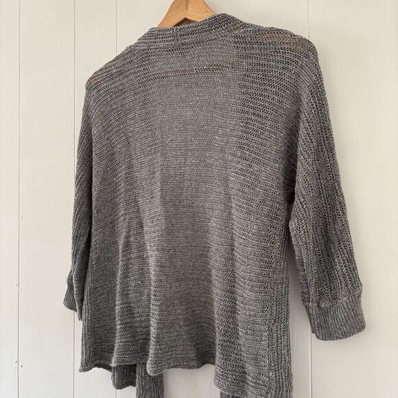 EILEEN FISHER Small Cardigan Sweater Gray Linen/Silk Open Front Neutral Minimal - Picture 6 of 11